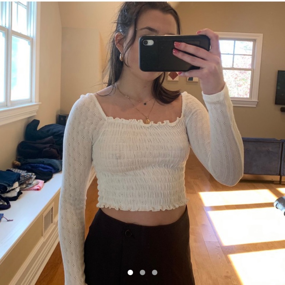 Forever 21 white smocked pointelle top size small